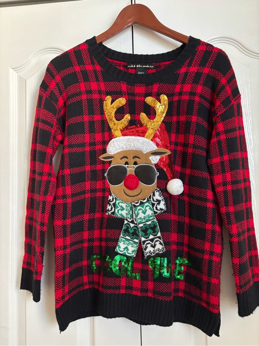 united states sweaters Red and Black Knit Plaid Pullover